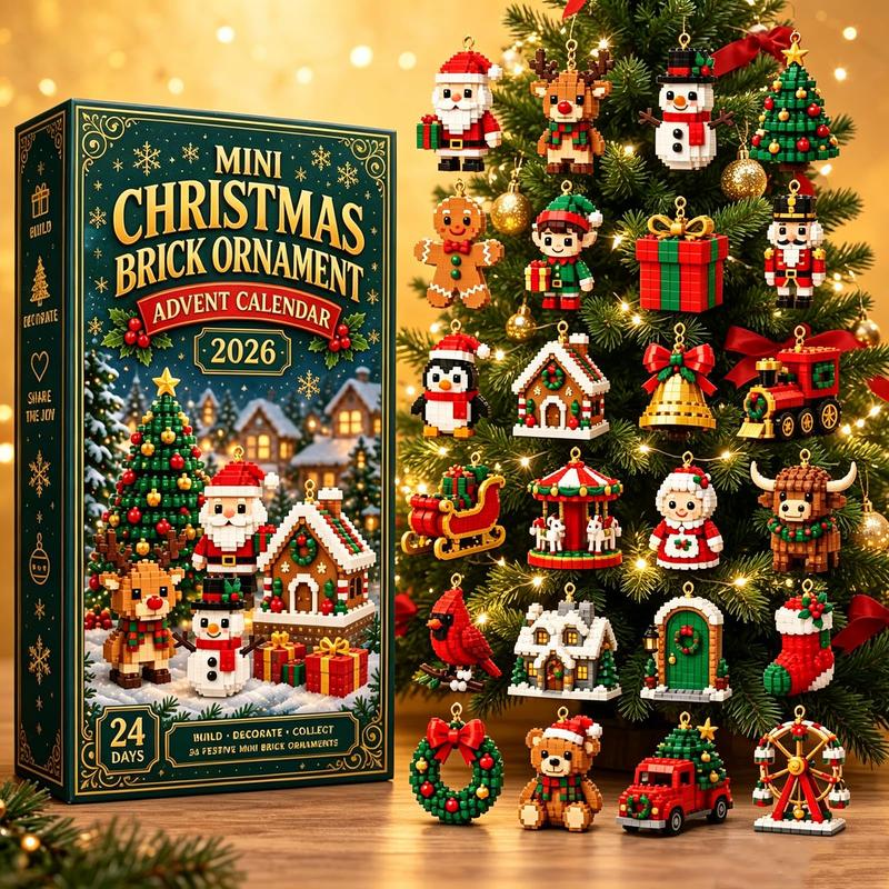 Mini Christmas, 24-Day Brick Ornament Advent Calendar, DIY Building Set for Christmas