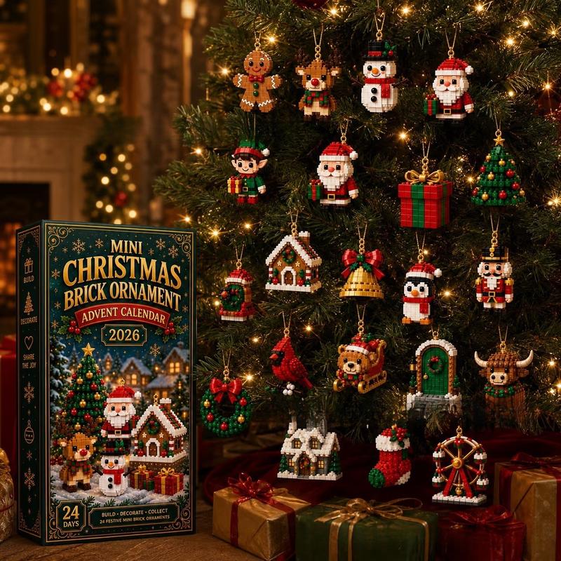 Mini Christmas, 24-Day Brick Ornament Advent Calendar, DIY Building Set for Christmas