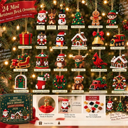 Mini Christmas, 24-Day Brick Ornament Advent Calendar, DIY Building Set for Christmas