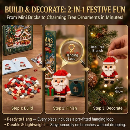 Mini Christmas, 24-Day Brick Ornament Advent Calendar, DIY Building Set for Christmas