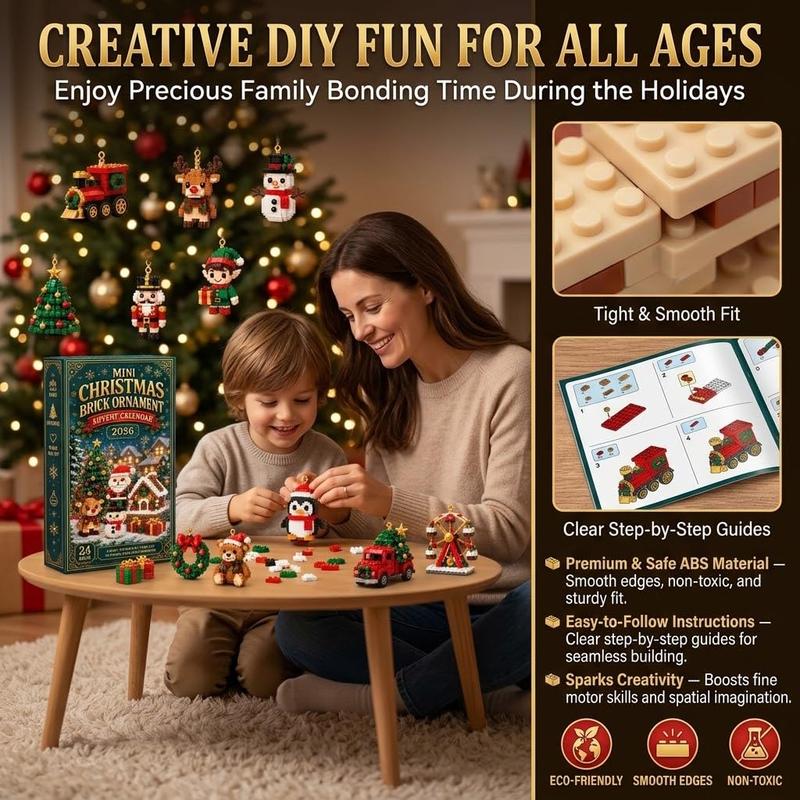 Mini Christmas, 24-Day Brick Ornament Advent Calendar, DIY Building Set for Christmas